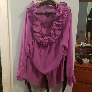 Dress Barn size 16 woman's lilac ruffle shirt with black belt,worn twice.